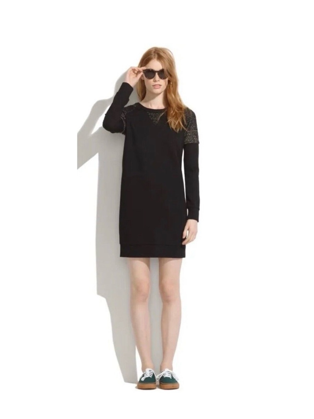 Madewell Black Ponte Baseball Shift Dress Sz M
